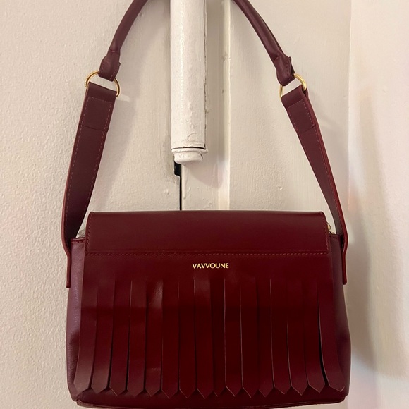 Vavvoune Deep Red Fringe Shoulder Bag - Picture 1 of 5